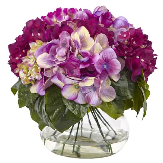11&#x22; Dark Pink Hydrangea Arrangement in Glass Vase